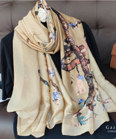 Rustic Romance Beige Silk Scarf