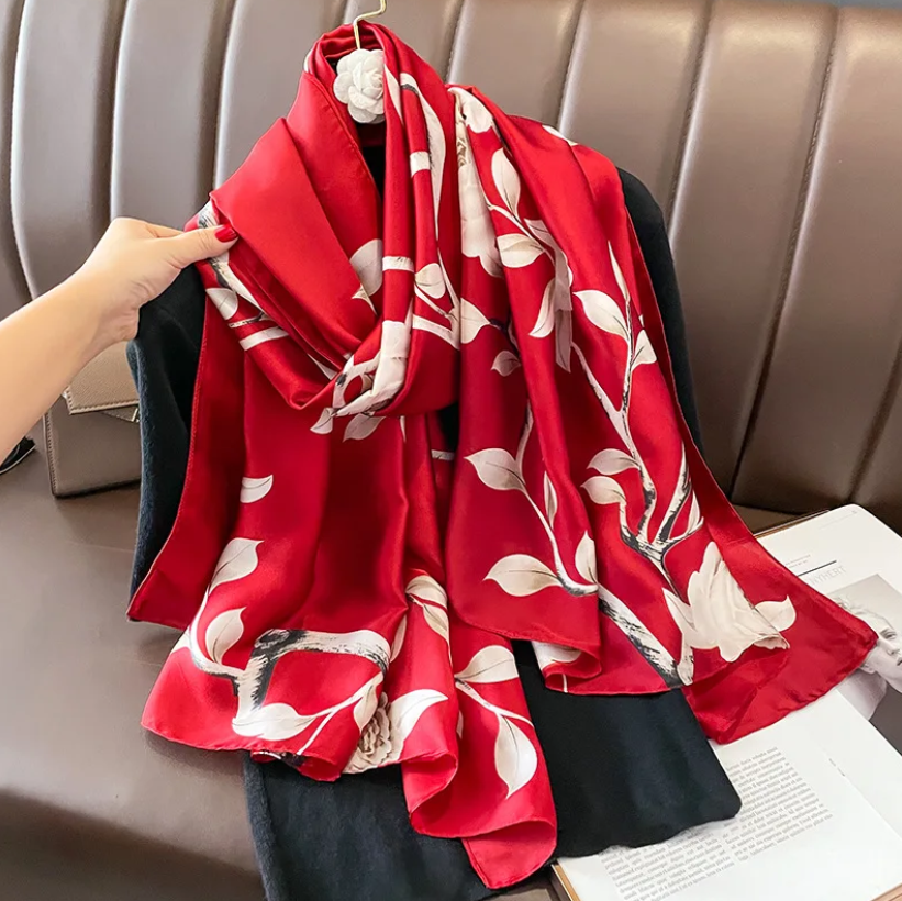 1-Ruby Woo Rose Silk Scarf