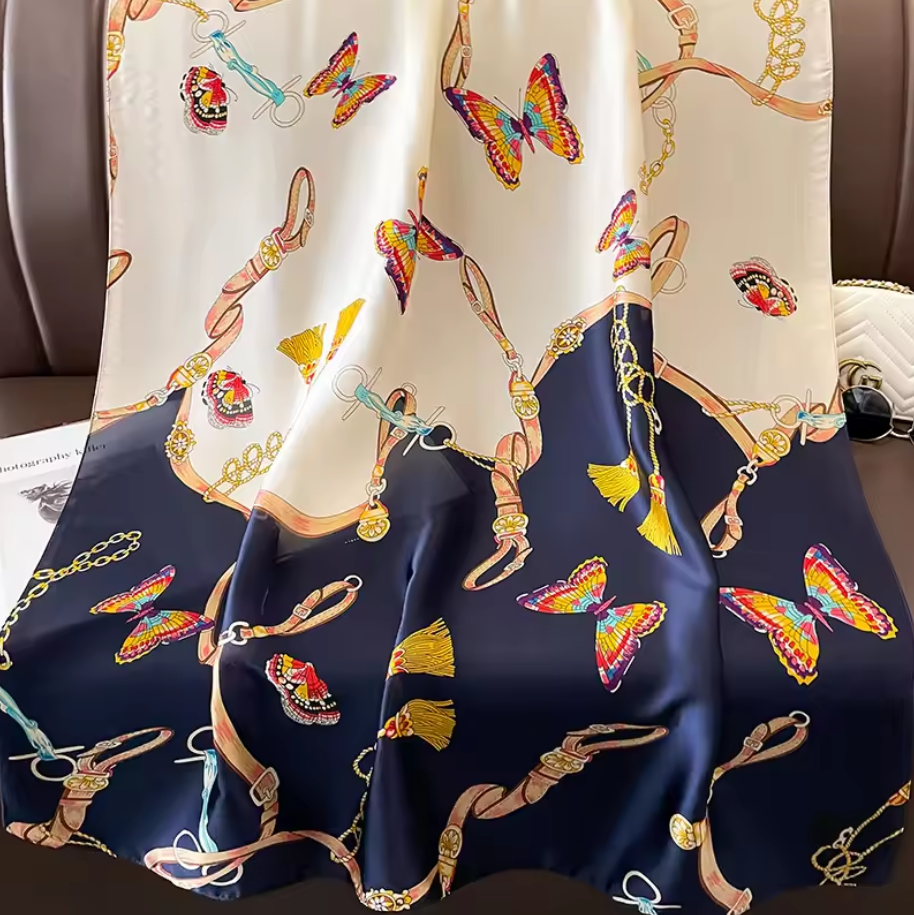 Breathtaking Butterfly Blue Silk Scarf - Image 2